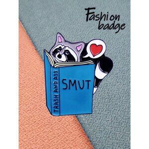 1pc Cute Cartoon Raccoon Animal Book Brooch Pin Metal Badge For Friends